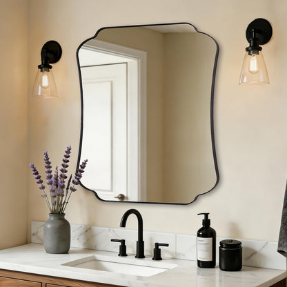 ANDY STAR 24"x36" Gold Mirror, Brushed Brass Scalloped Wall Mirror, Bathroom Wall Mirror with Stainless Steel Metal Framed Ideal for Bedroom, Hallway