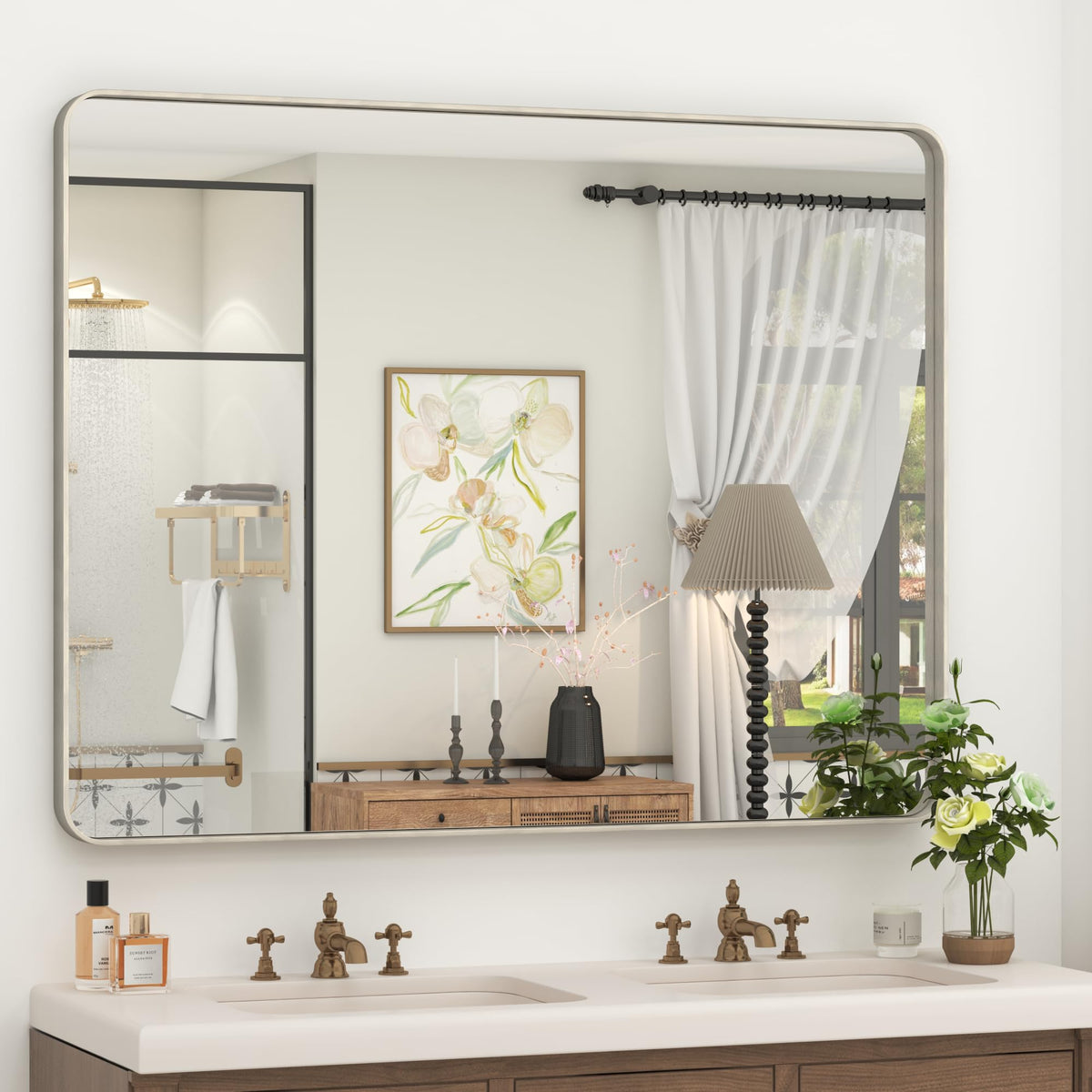 24x30 Inch Black Metal Framed Bathroom Mirror for Wall