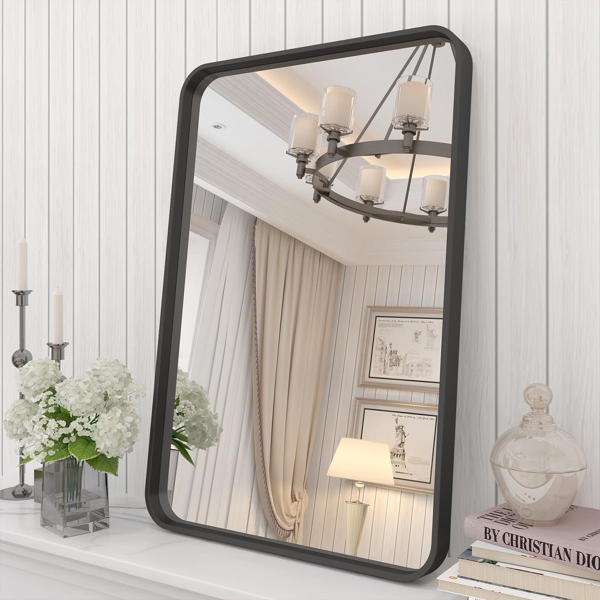 24x30 Inch Black Metal Framed Bathroom Mirror for Wall