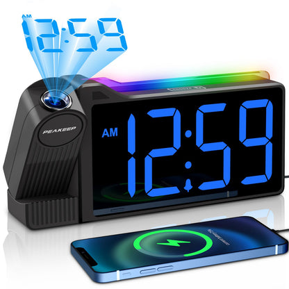 Peakeep Projection Alarm Clock for Bedroom Ceiling with Colorful Nightlight