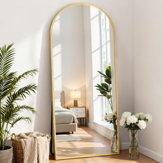 DUMOS 64"x21" Arched Full Length Floor Mirror, Full Body Mirror, Gold