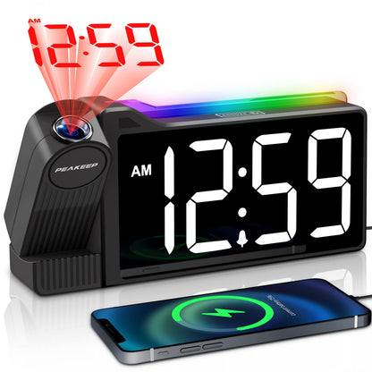 Peakeep Projection Alarm Clock for Bedroom Ceiling with Colorful Nightlight
