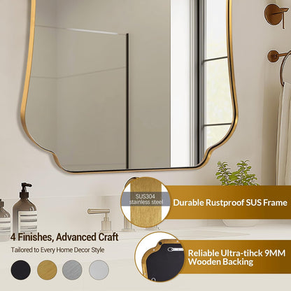 ANDY STAR 24"x40" Gold Mirror, Brushed Brass Scalloped Wall Mirror, Bathroom Wall Mirror with Stainless Steel Metal Framed Ideal for Bedroom, Hallway
