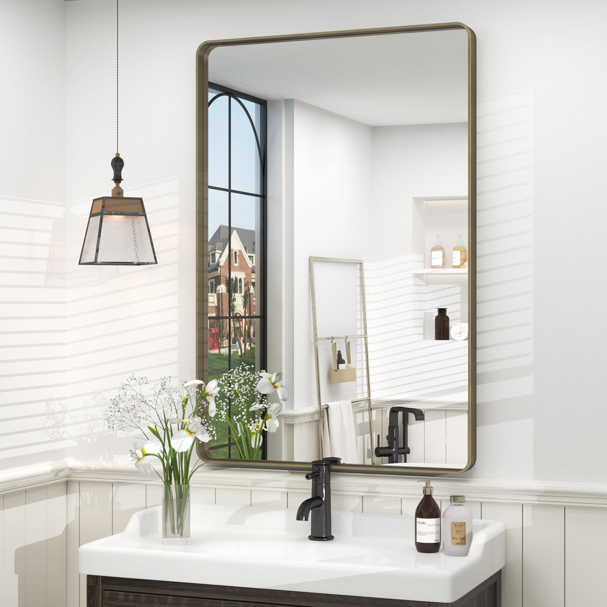 24x30 Inch Black Metal Framed Bathroom Mirror for Wall
