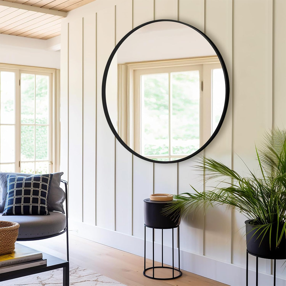 Black Round Mirror 30 Inch, Wall Circle Mirror for Bathroom, Matte Framed