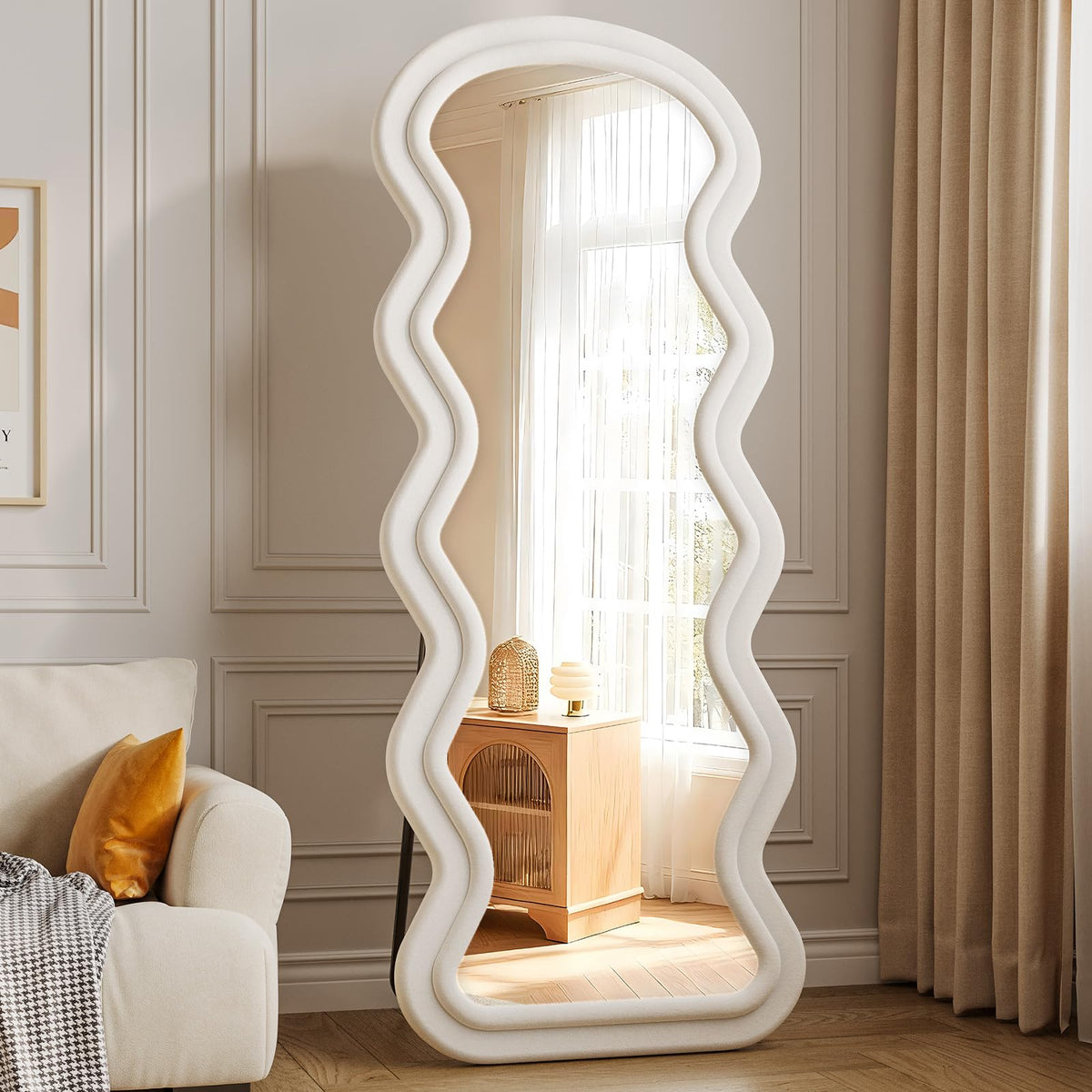Full Length Mirror, 63"x24" Wavy Full Body Mirror Flannel