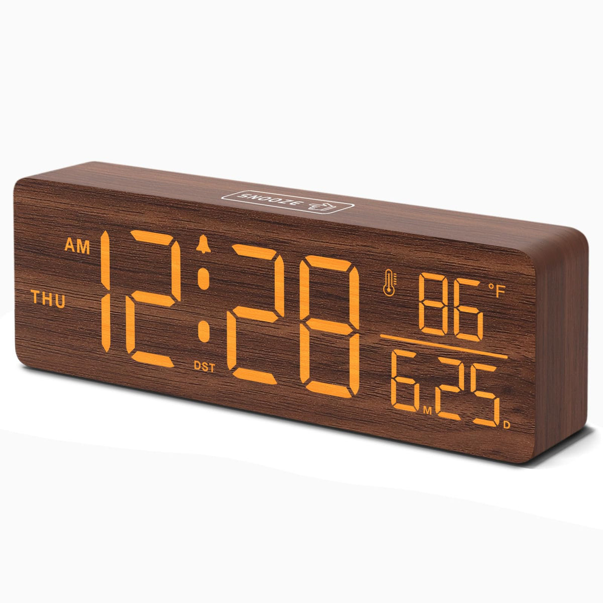 DreamSky Wooden Digital Alarm Clock with Date & Day of Week for Bedroom