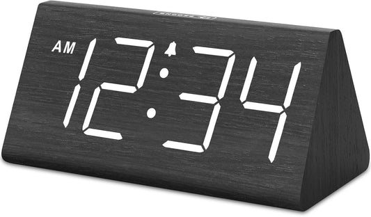 DreamSky Wooden Digital Alarm Clock for Bedroom Living Room, Large Numbers