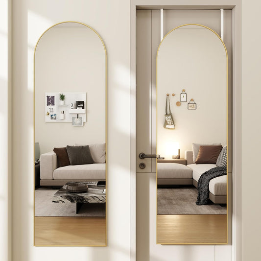 48"x 14" Arched Full Length Door Mirror, Full Body Mirror, Gold