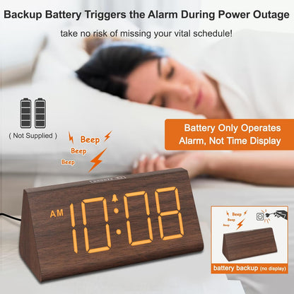 DreamSky Wooden Digital Alarm Clock for Bedrooms Desk with Large Numbers