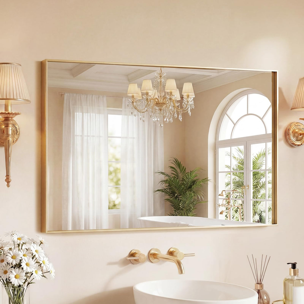 Sweetcrispy 24"x 36" Arched Gold Bathroom Mirrors for Wall