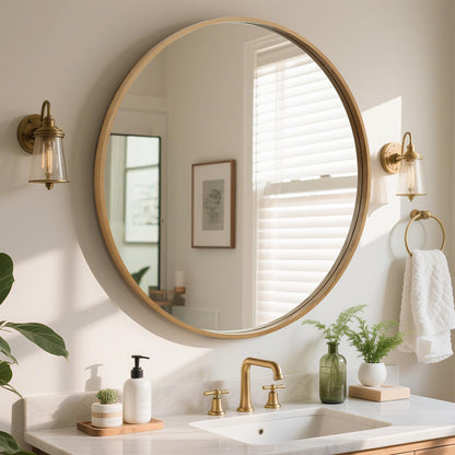 WallBeyond Round Wood Mirror 24 inch Circle Wall Mirror for Bathroom Round Wall Mirror for Wall Decor, Vanity, Entryway Living Room (Natural)