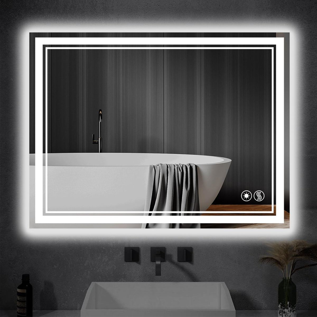 24" x 36" Bathroom Mirror with LED Lights, Anti-Fog, Dimmable 3 Colors