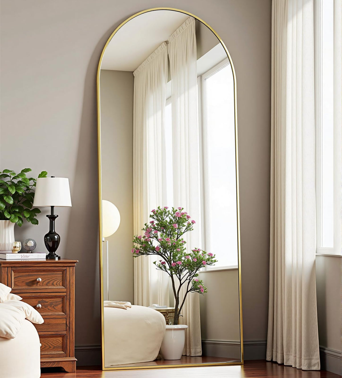 Dewfig Arched Full Length Mirror, 76"x34" Large Floor Mirror, Black