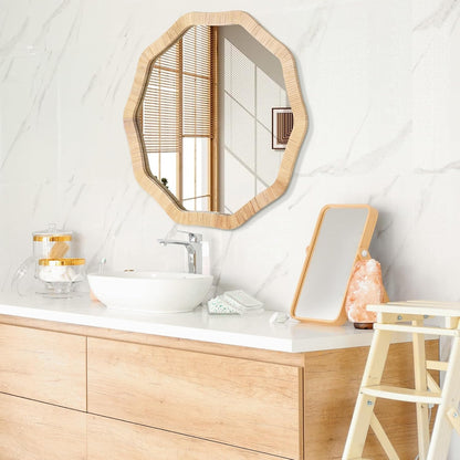 ULIKE Rattan Wicker Bathroom Wall Mirror, 24 Inch Boho