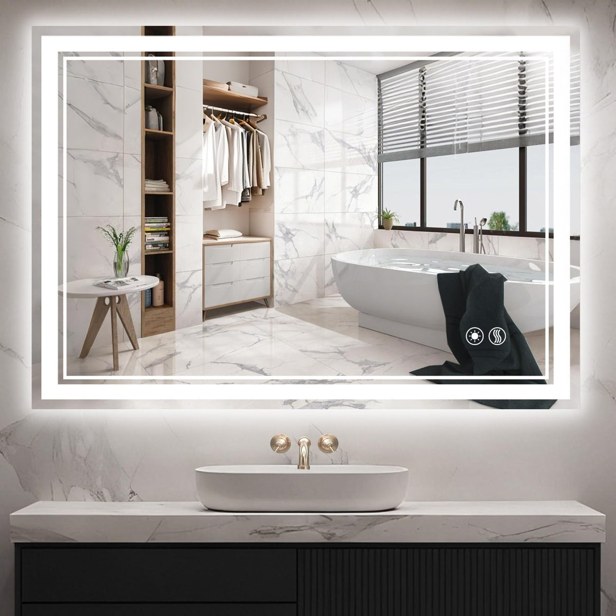 24" x 36" Bathroom Mirror with LED Lights, Anti-Fog, Dimmable 3 Colors