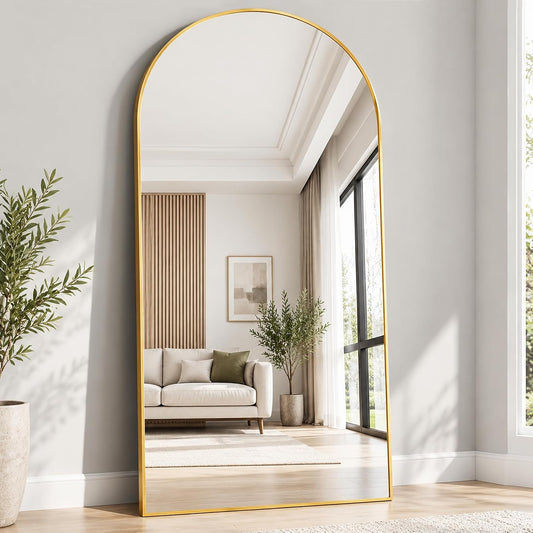 Full Length Mirror, 71''x30'' Arched Floor Body Mirror (Gold)