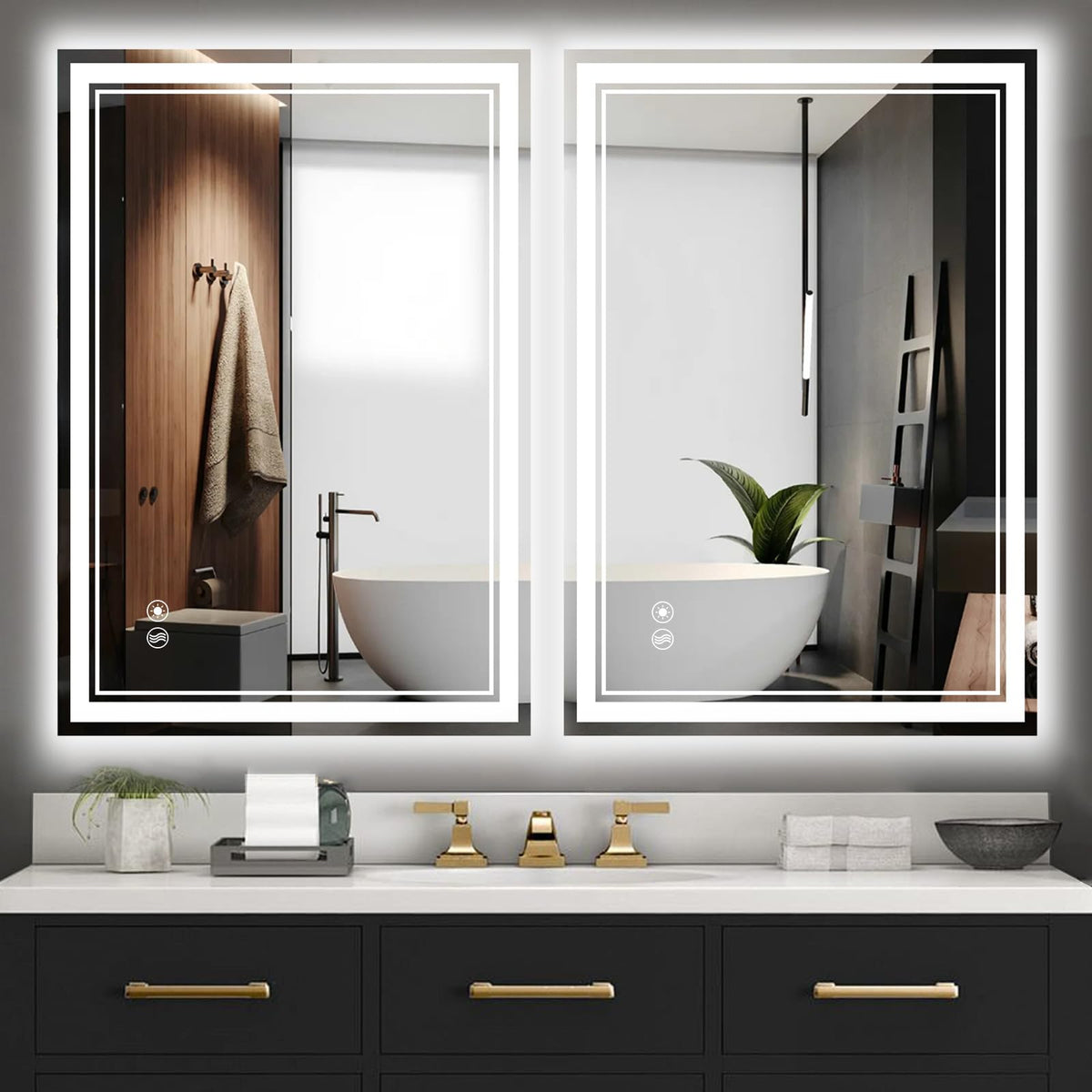 24" x 36" Bathroom Mirror with LED Lights, Anti-Fog, Dimmable 3 Colors