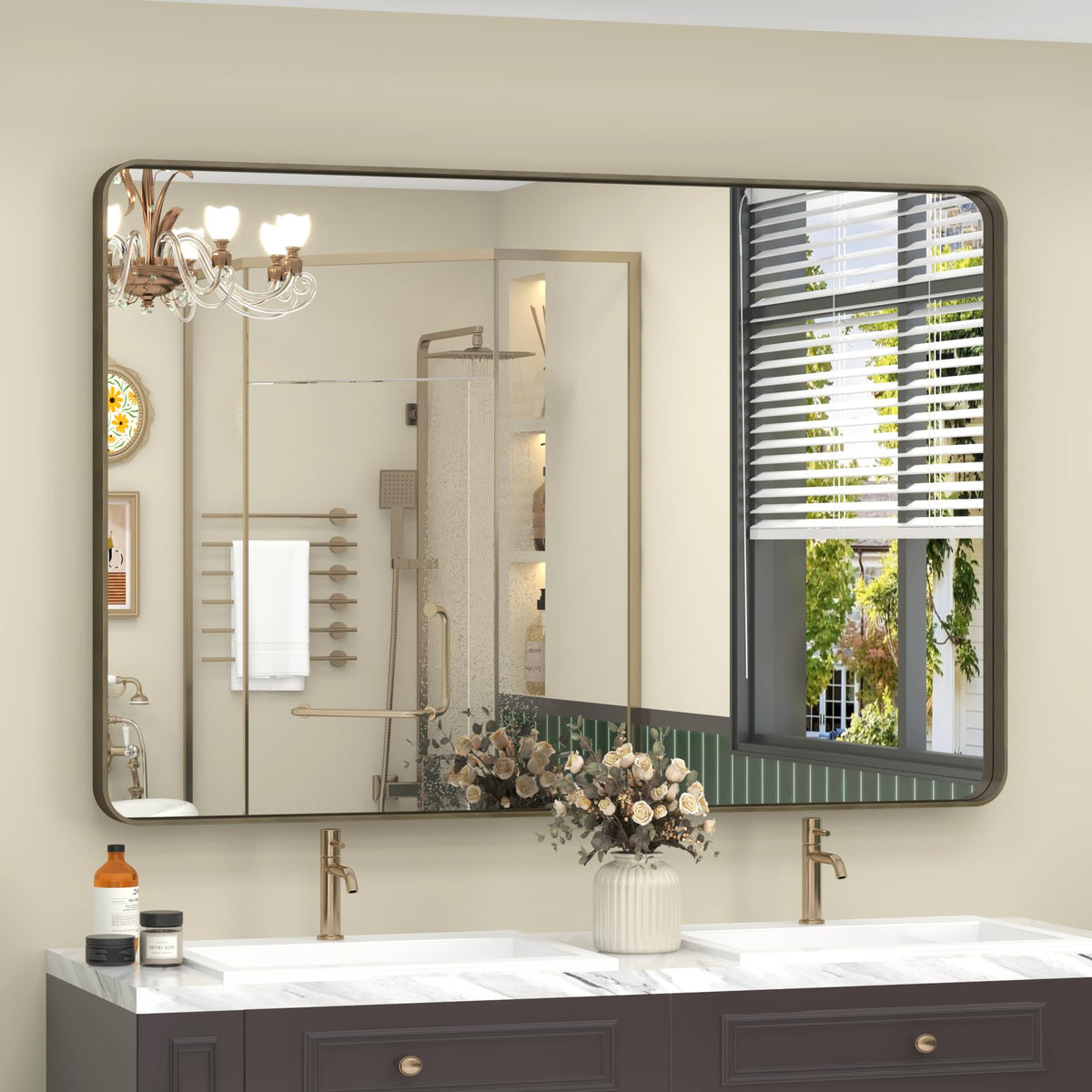 24x30 Inch Black Metal Framed Bathroom Mirror for Wall