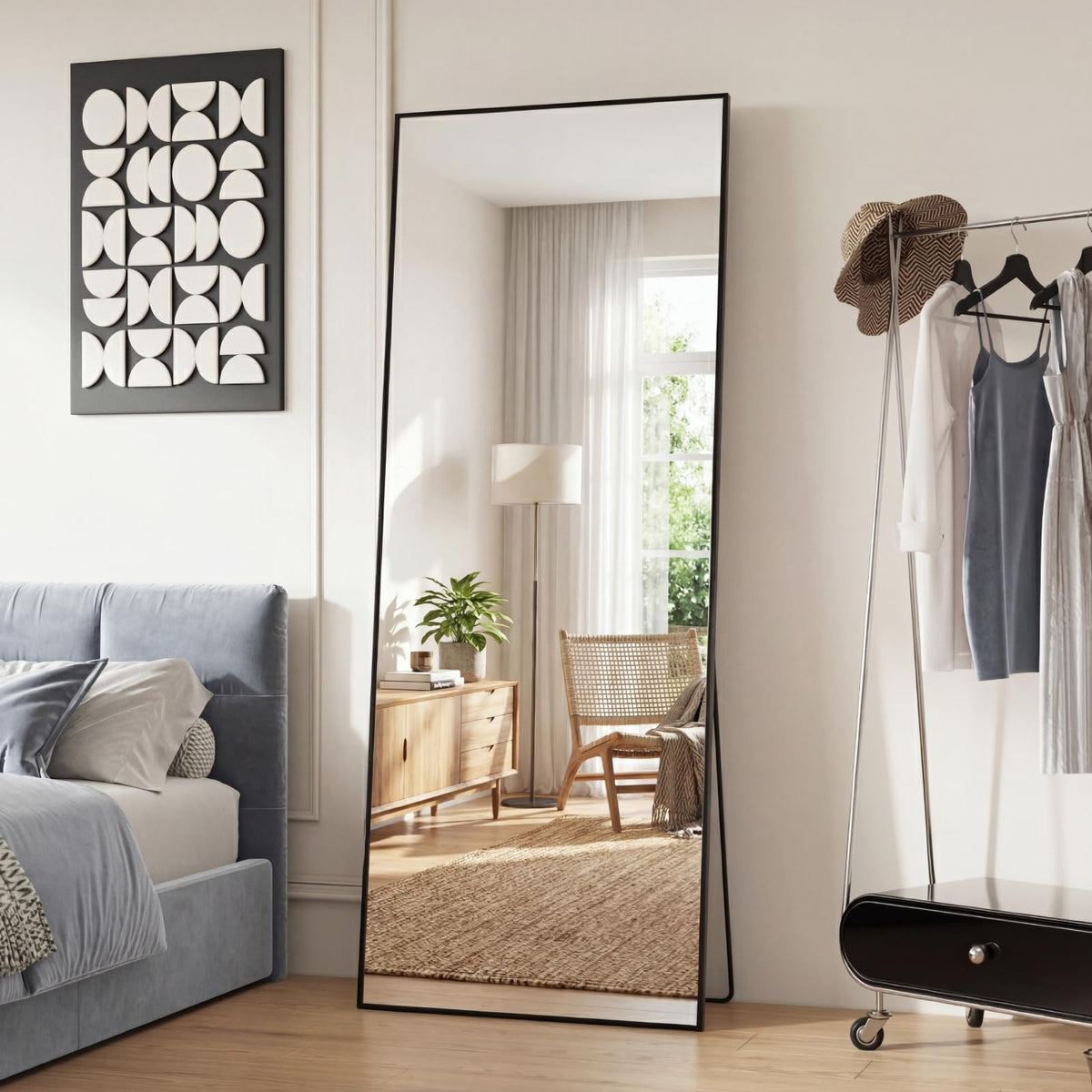Sweetcrispy 56"x15" Full Length Mirror, Standing Full Body Mirror, Black