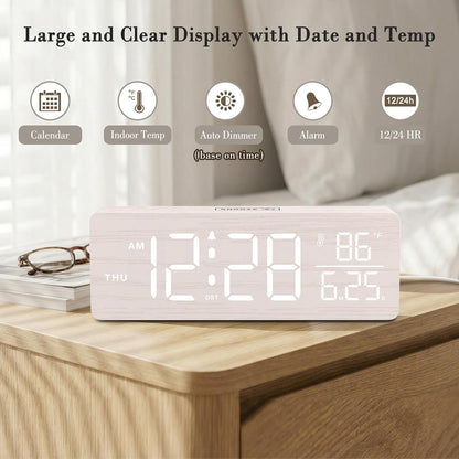 DreamSky Wooden Digital Alarm Clock with Date & Day of Week for Bedroom