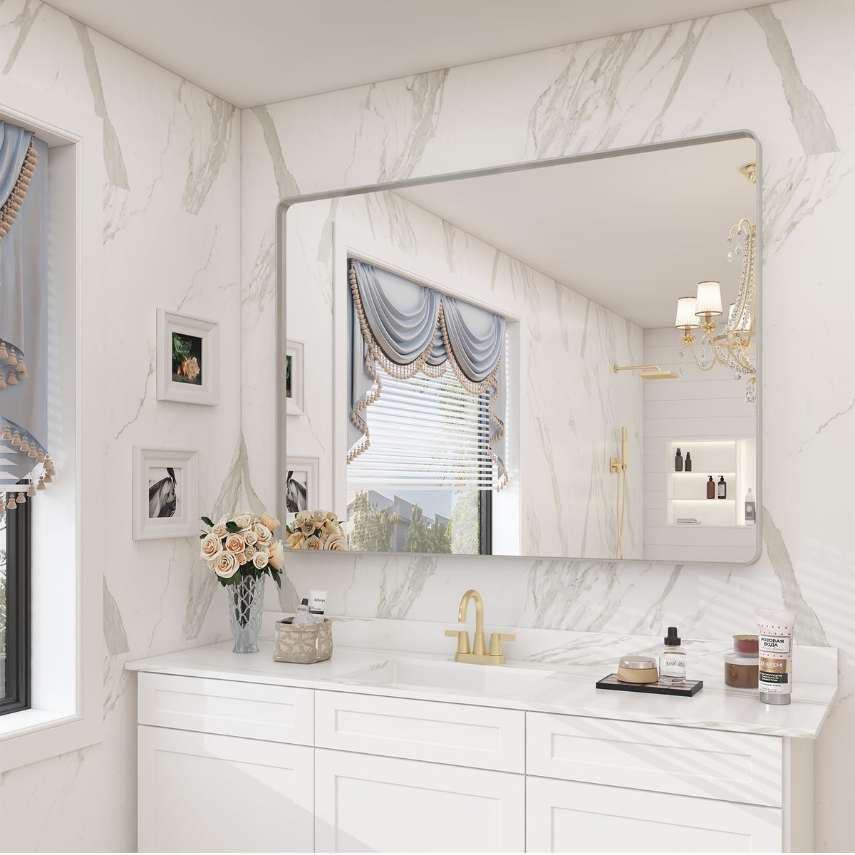 24x30 Inch Black Metal Framed Bathroom Mirror for Wall