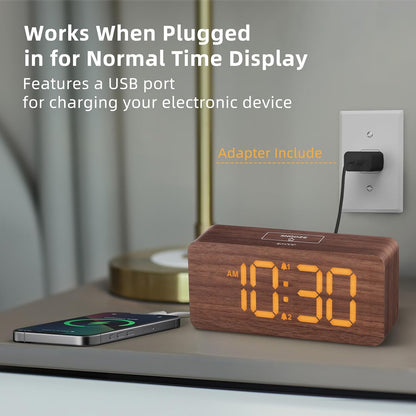 uscce Wooden Digital Alarm Clocks for Bedrooms with 0-100% Dimmable Display