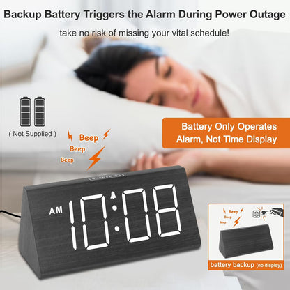 DreamSky Wooden Digital Alarm Clock for Bedroom Living Room, Large Numbers