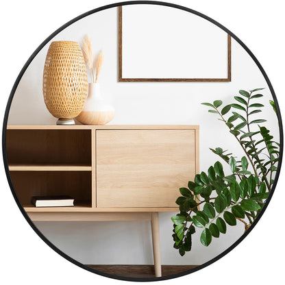 Black Round Mirror 30 Inch, Wall Circle Mirror for Bathroom, Matte Framed