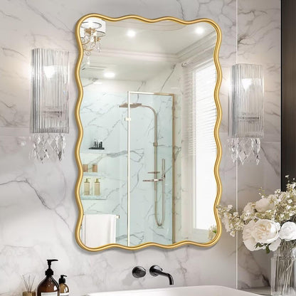 PROHOMEWARE 20x28 Gold Wavy Irregular Bathroom Mirror, Wall-Mounted