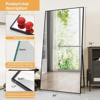 LFT HUIMEI2Y 76"x34" Full Length Mirror, Black Floor Mirror