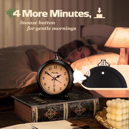 Vintage Alarm Clock, 5" Silent Non Ticking Snooze Analog Small Clock