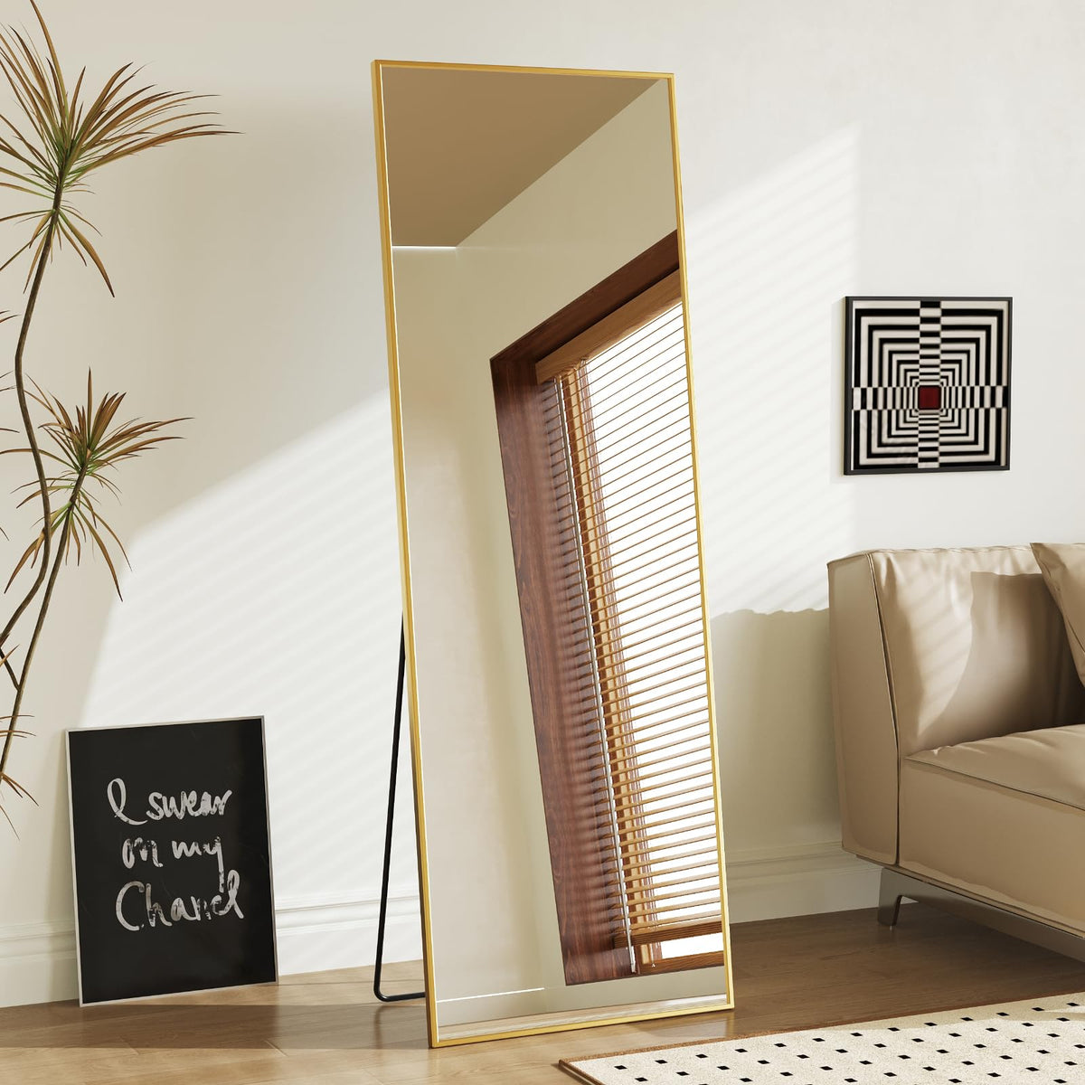 Sweetcrispy 56"x15" Full Length Mirror, Standing Full Body Mirror, Black