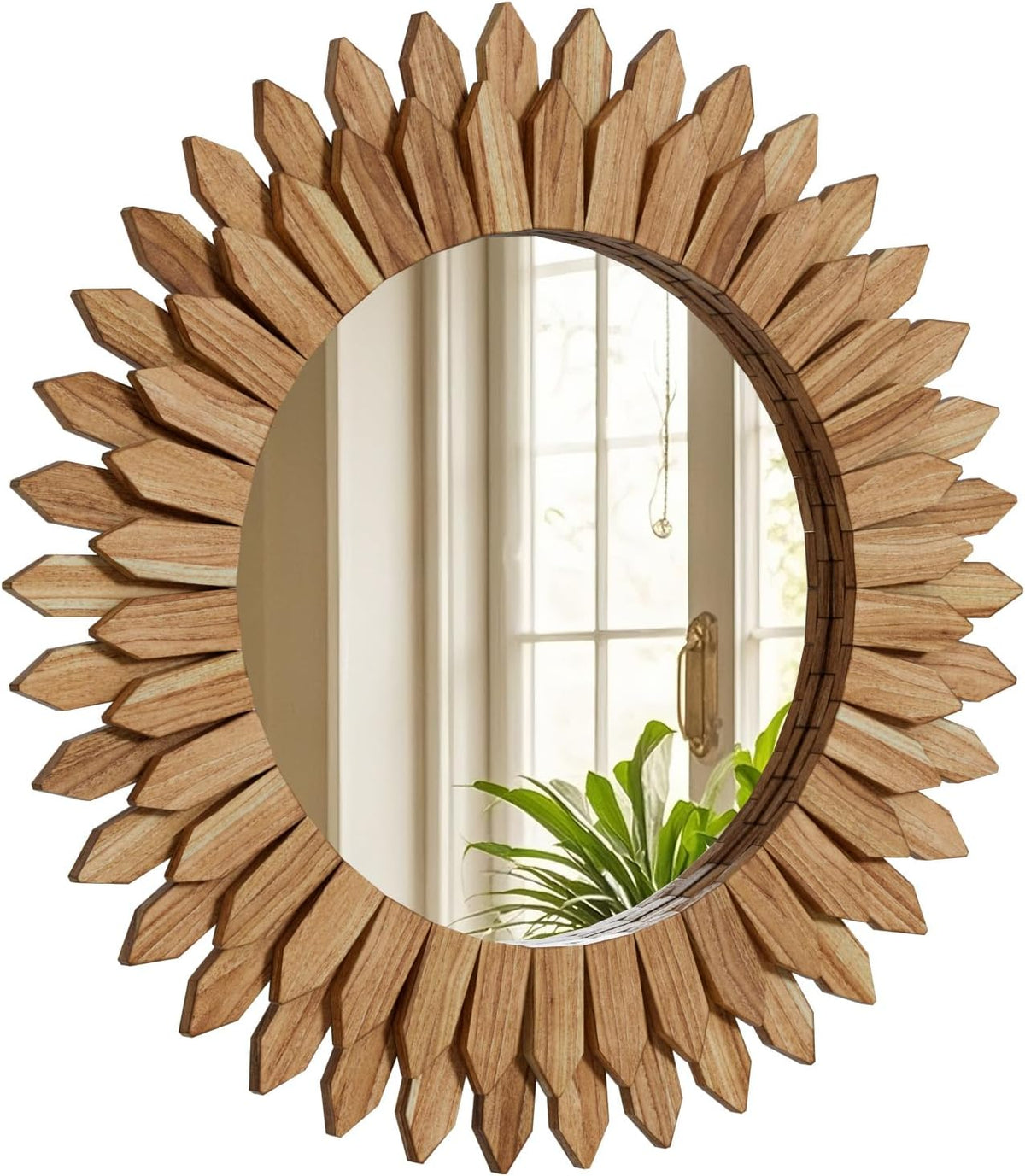 24" Round Sunburst Wooden Mirror Boho Rustic Wall Decor