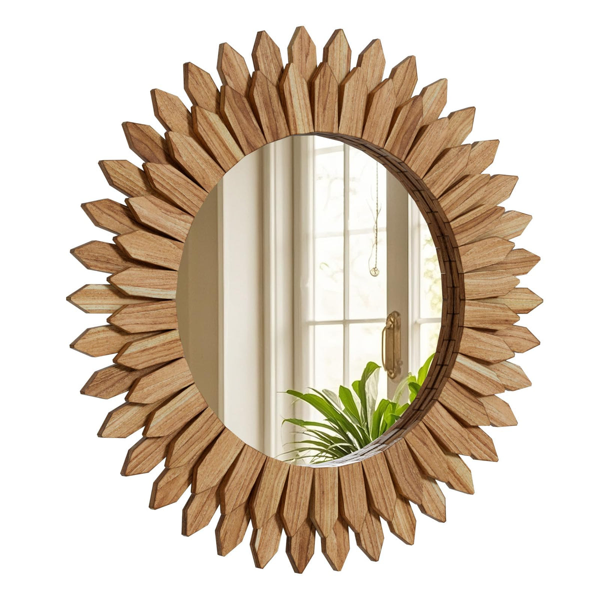 24" Round Sunburst Wooden Mirror Boho Rustic Wall Decor
