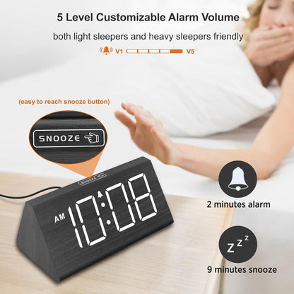 DreamSky Wooden Digital Alarm Clock for Bedroom Living Room, Large Numbers