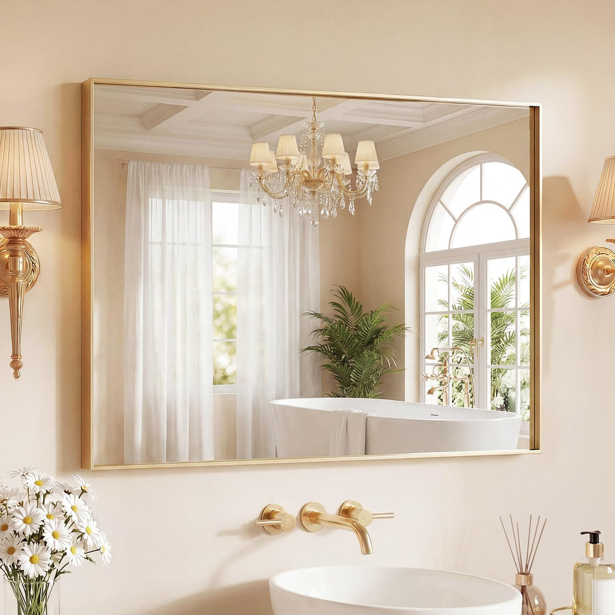 Sweetcrispy 24"x 36" Arched Gold Bathroom Mirrors for Wall