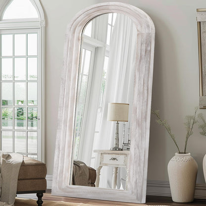 ZHUNFA Arched Full Length Mirror with Solid Wood Frame, 65x22, Brown