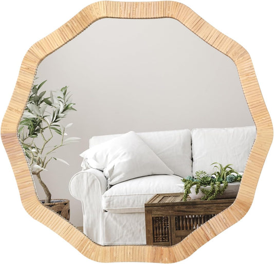 ULIKE Rattan Wicker Bathroom Wall Mirror, 24 Inch Boho