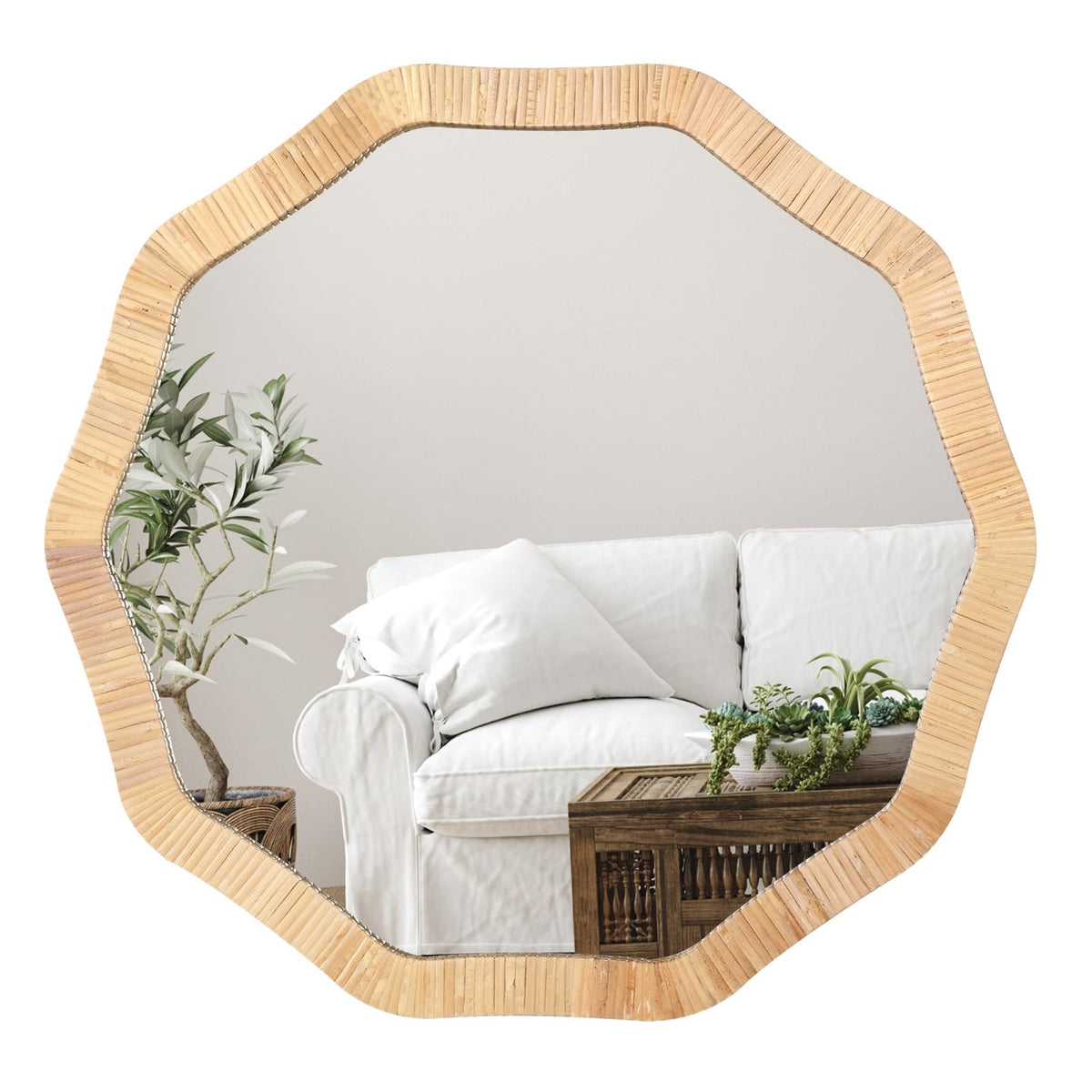 ULIKE Rattan Wicker Bathroom Wall Mirror, 24 Inch Boho