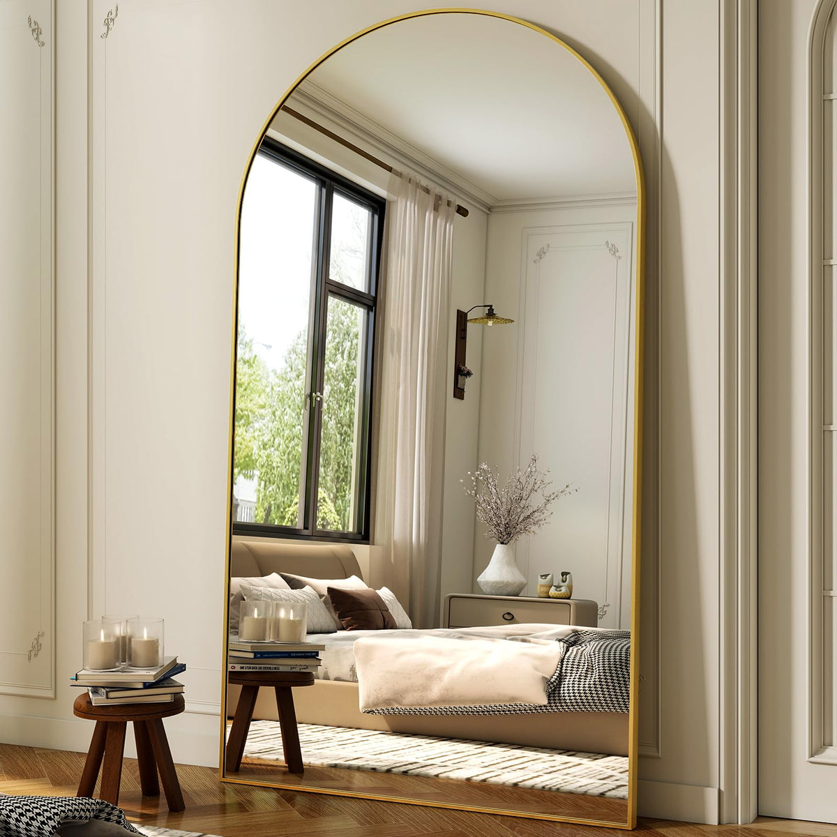 XRAMFY 56"x21" Black Arched Full Length Mirror Floor Mirrors with Stand