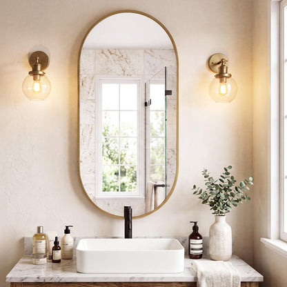 Sweetcrispy 24"x 36" Arched Gold Bathroom Mirrors for Wall
