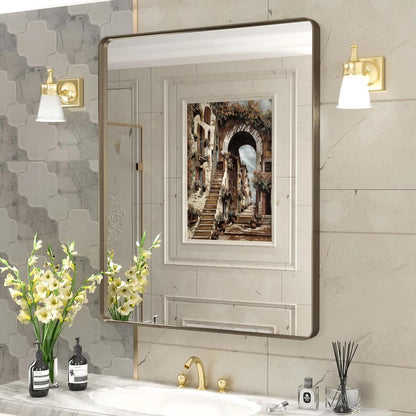24x30 Inch Black Metal Framed Bathroom Mirror for Wall