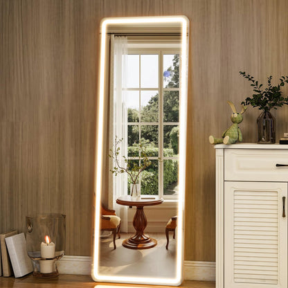 GLSLAND 20"x56" Arched Full Length Mirror LED Lighted Floor Standing Mirror