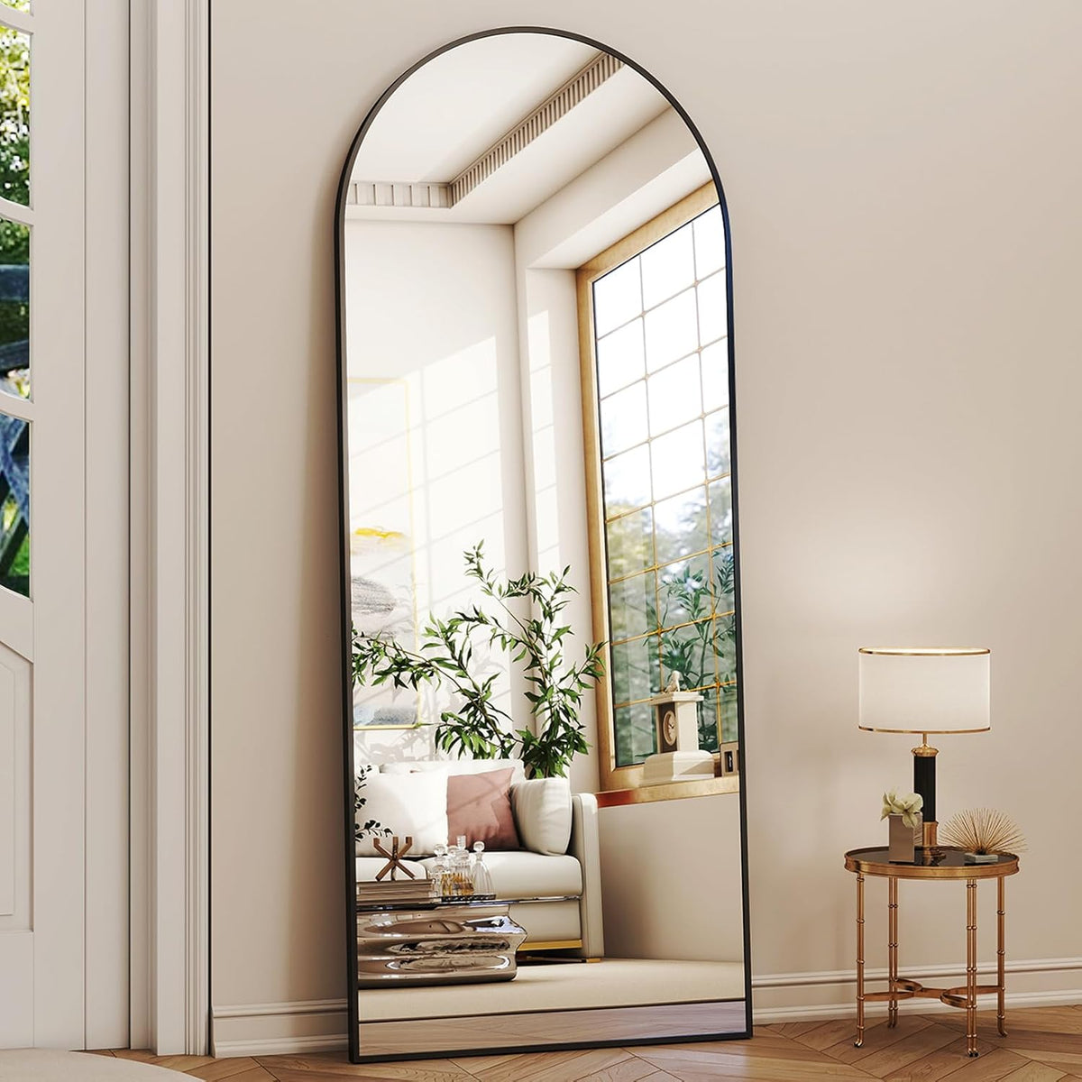 XRAMFY 56"x21" Black Arched Full Length Mirror Floor Mirrors with Stand