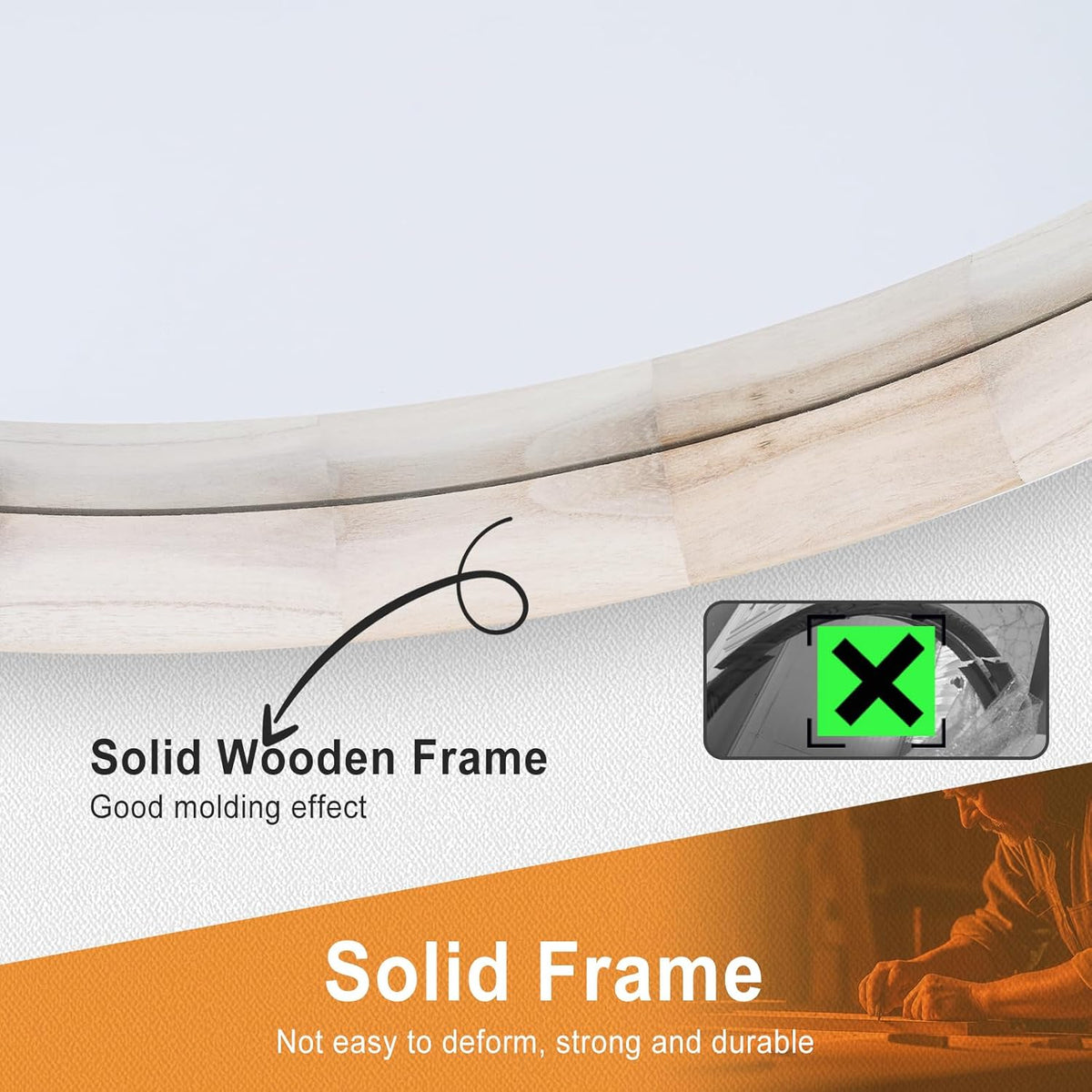 30 Inch Round Wood Mirror, Wall-Mounted Circle Mirrors, Decorative Mirror