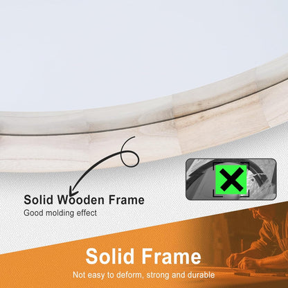30 Inch Round Wood Mirror, Wall-Mounted Circle Mirrors, Decorative Mirror