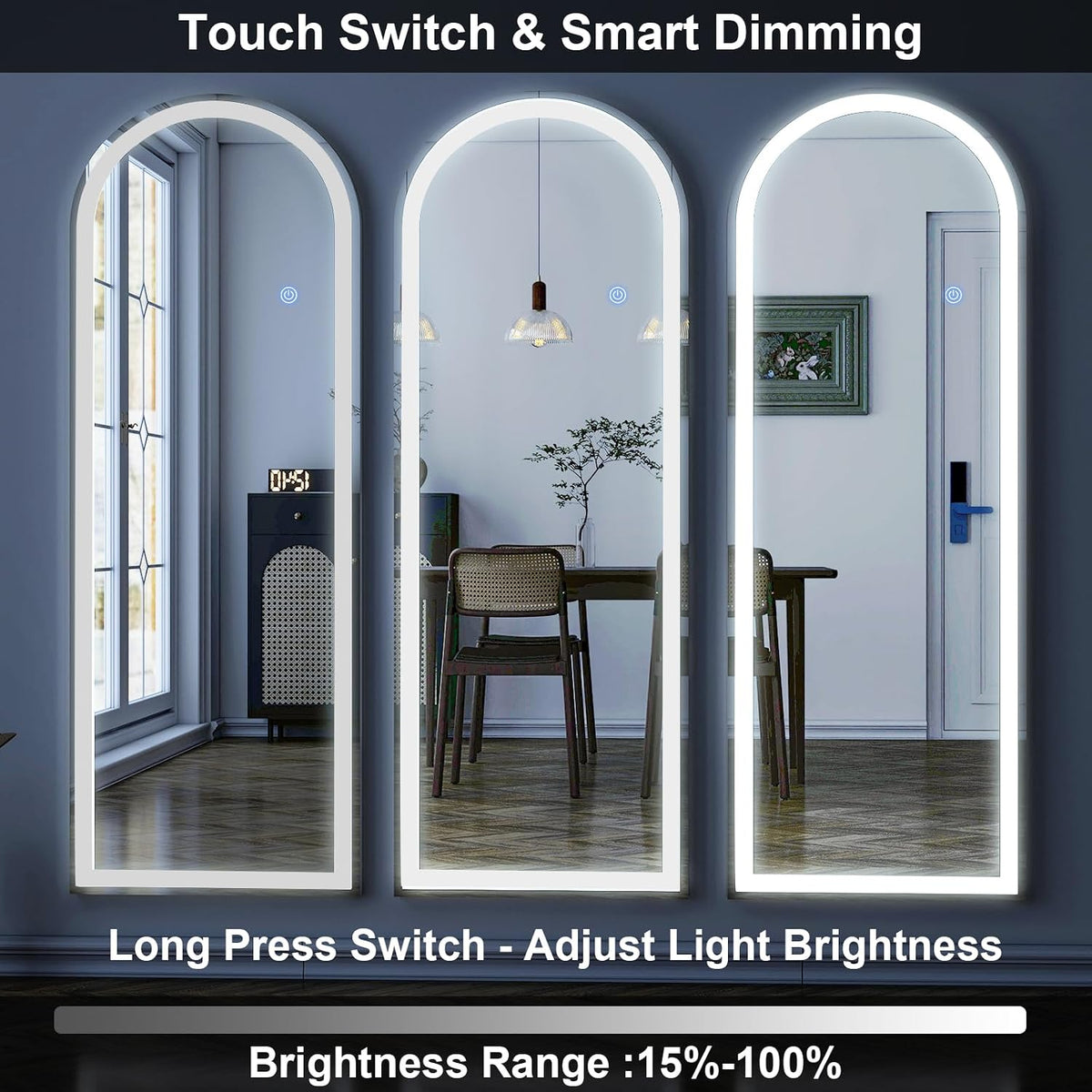 GLSLAND 20"x56" Arched Full Length Mirror LED Lighted Floor Standing Mirror