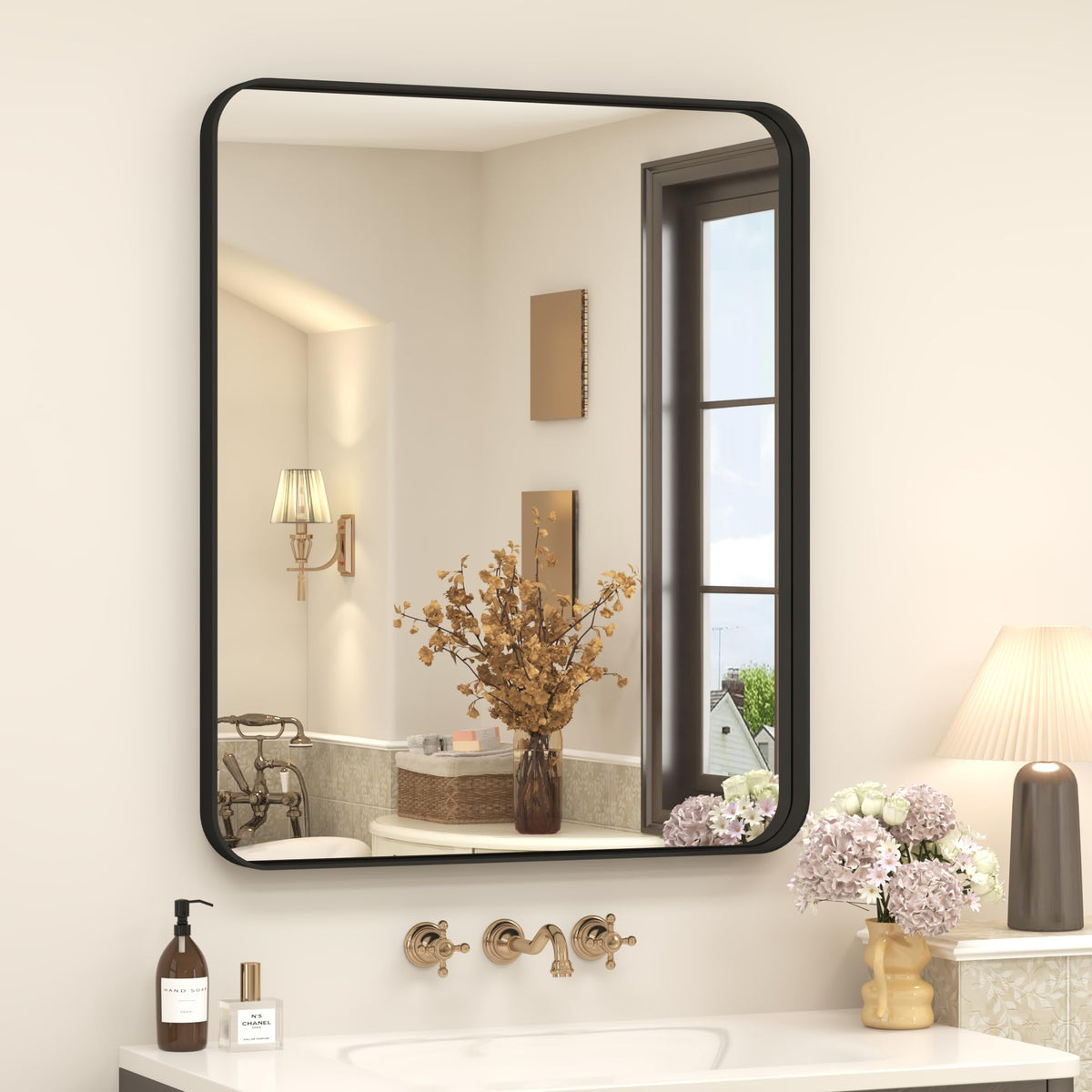 24x30 Inch Black Metal Framed Bathroom Mirror for Wall