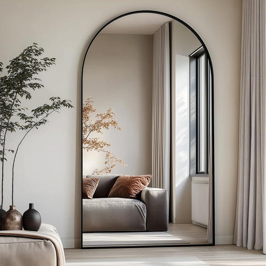Dewfig Arched Full Length Mirror, 76"x34" Large Floor Mirror, Black